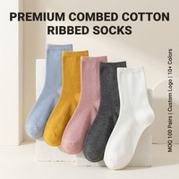 Chaussettes de compression OEM personnalisées 100 % coton, couleur unie, mi-mollet, décontractées, douces, respirantes, pour usage quotidien, plusieurs couleurs, vente en gros