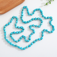 Collier de pull en corde double couche fait main turquoise avec perles de pierre naturelle pour femme, bijoux quotidiens simples Runcheng
