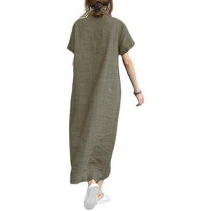 <span class=keywords><strong>Abito</strong></span> Casual da Donna, Nuovo Modello Estivo <span class=keywords><strong>Lungo</strong></span> in Cotone-<span class=keywords><strong>Lino</strong></span> con Colletto, Maniche Corte, Tasche e Vestibilità Comoda - Product Image 6
