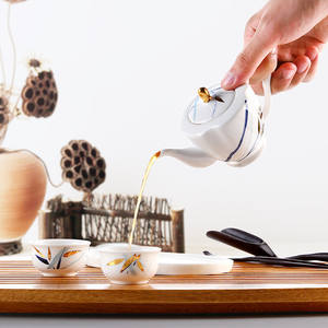 ชุดน้ำชาสำหรับใช้ในบ้าน ดีไซน์เรียบง่าย ทันสมัย วาดลายด้วยมือ เซรามิกคุณภาพสูง สไตล์จีน เหมาะเป็นของขวัญแต่งงาน ชุดดื่มชา ทำความสะอาดง่าย - Product Image 4