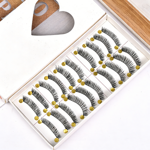 Faux <span class=keywords><strong>cils</strong></span> faits main en coton, 10 paires, doux, longs, à tige noire, pour un look naturel, vente en gros - Product Image 1