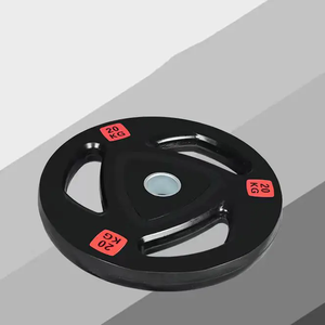 Plaques de poids personnalisées avec logo, 5 kg, 10 kg, 15 kg, 20 kg, 25 kg, plaques de poids <span class=keywords><strong>en</strong></span> <span class=keywords><strong>fonte</strong></span> revêtues de caoutchouc, disques de poids pour haltères, trois poignées, prix d'usine - Product Image 6