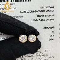 Boucles d'oreilles clous en or jaune 14K avec diamants de laboratoire ronds sertis clos, 2,00 carats au total, à visser, pour elle, cadeau de mariage