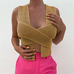 Maglione Corto da <span class=keywords><strong>Donna</strong></span> Sexy Senza Maniche con Lacci Colorati Intercambiabili, Design Alla Moda - Product Image 1