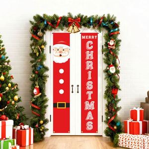 Bannière de Noël en couplet, motif Père Noël, décoration à suspendre pour cadre de porte, en polyester/PVC, longue forme rectangulaire 30*180cm, 2 pièces/ensemble - Product Image 5
