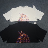 T-shirt Oversize Unisexe Vintage Noir Délavé avec Motif Croix Gothique et Chapelet, Streetwear, Manches Courtes, Imprimé Multicolore en Relief