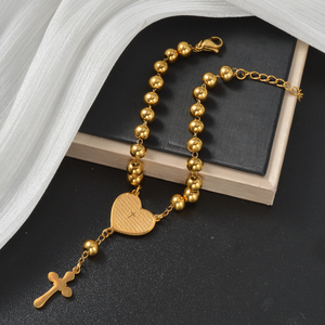 Bulk En Gros Popular Italian Heart Cross <b>Beads</b> <b>Gold</b> Plated Stainless Steel Jewelry Set for femmes women <b>bracelets</b> - Product Image 1