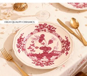 Hot Sale High-End Floral Design Vintage Style Pink Gold With Real Gold Earl Bone China Luxurious <b>for</b> Wedding <b>Dinnerware</b> <b>Sets</b> - Product Image 1