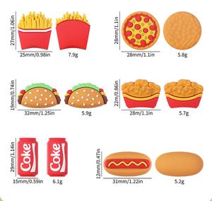 Perles en vrac en silicone PVC 3D, motifs de personnages d'anime, aliments de dessin animé (<span class=keywords><strong>pizza</strong></span>, frites), pour la fabrication de stylos et de bijoux, vente en gros - Product Image 2