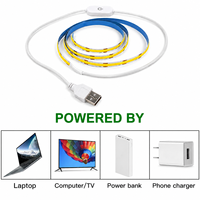 Ruban LED COB flexible 5V USB, 320 LED, bande lumineuse LED avec interrupteur tactile, variateur de luminosité pour éclairage intérieur