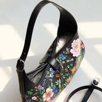 Tas Selempang Wanita Vintage Elegan Tahan Air Kulit PU Lapisan Poliester Motif Bunga untuk Aktivitas Sehari-hari, Belanja, Kantor
