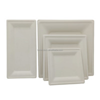 Assiette carrée de 6 pouces en pulpe de bagasse de canne à sucre, sans PFAS, compostable, résistante, compatible micro-ondes, jetable, écologique, blanche, TOMATO