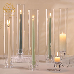 Candelabros de vidrio transparente Hurricane, candelabro cilíndrico a prueba de viento de una sola cabeza para centros de mesa de boda, Decoración de mesa - Product Image 2