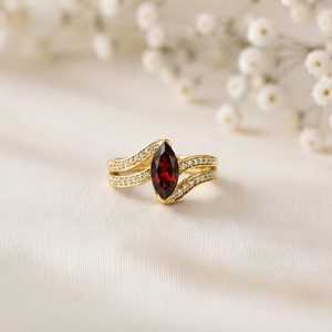 Handmade Red <b>Garnet</b> Stone 14k Gold Plated 925 Sterling <b>Silver</b> Engagement Wedding <b>rings</b> Lovers Shape Bohemian Style Fine <b>rings</b> - Product Image 2