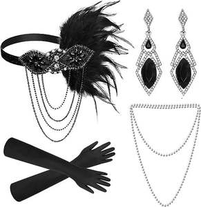 Ensemble d'accessoires de costume Flapper <span class=keywords><strong>Gatsby</strong></span> des années 20 : Bandeau, Collier de perles, Gants, Porte-cigarette, Pique à cigarette – Kits Flapper des années 20 - Product Image 2