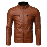 Nouveau Blouson en Cuir PU Style Moto Décontracté Vintage pour Homme, Veste Printanière avec Poches
