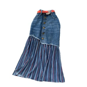 <span class=keywords><strong>Jupe</strong></span> <span class=keywords><strong>en</strong></span> <span class=keywords><strong>jean</strong></span> contrastante à rayures, taille haute, coupe trapèze, style vintage, séchage rapide, longueur midi, pour <span class=keywords><strong>femme</strong></span>, idéale pour le quotidien - Product Image 6