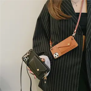 Wallet Lanyard Cross Body Crossbody Leather Phone Case With Strap For iPhone 11プロ