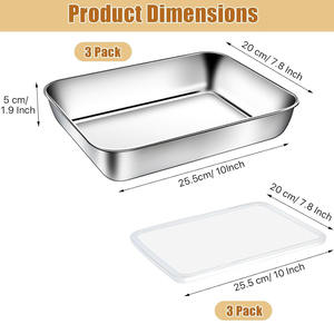 Plateau à pain pour la préparation des aliments au four pour mariner la viande Cookie Grille-pain Pan en acier inoxydable Rectangle Plaque de cuisson avec couvercle - Product Image 2