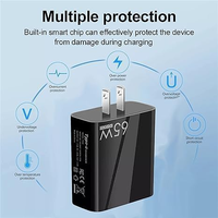 Chargeur USB C Charge Rapide 65W Type C PD QC3.0 Adaptateur Multiprise pour Téléphone Portable