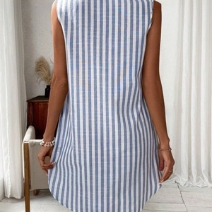 เดรสผู้หญิงแขนกุดลายทางปักลายสไตล์ลำลองแฟชั่นฤดูร้อนผ้าฝ้ายแท้ 100% ความยาวปานกลาง เอวธรรมชาติ ขายดีจากโรงงาน (OEM) - Product Image 4