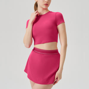 Toptan özel hafif çabuk kuruyan kadın kısa kollu Yoga üst tenis etekler spor seti 2 nefes tenis giyim OEM - Product Image 1