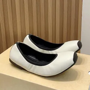 Chaussures de ballet plates femmes en cuir véritable doux Stretch Top qualité sans lacet ballerines noir blanc bout rond sans lacet Mules paresseux