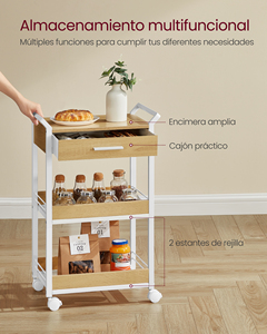 Carro de almacenamiento de baño VASAGLE con cajón superior Carro utilitario rodante de 3 niveles con carros de barra de mesa Carro rodante - Product Image 4