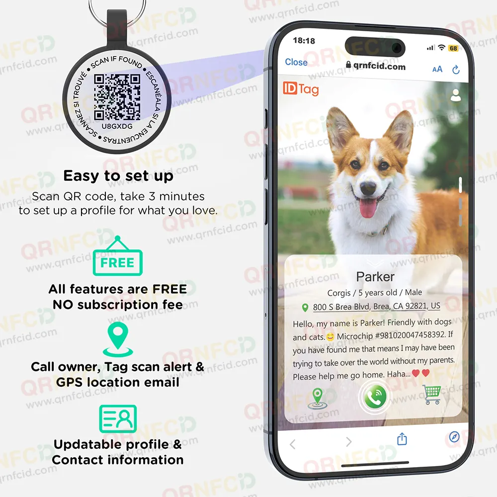 Étiquette d'identification de nom de chien de silicone de code de NFC QR