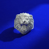 Grande bague en moissanite, tête de lion, bijoux hip-hop, sertie de diamants, argent 925 plaqué or blanc, bague pour homme, moissanite avec certificat