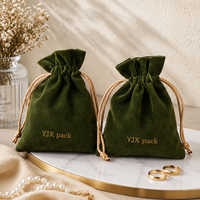 Pochette vintage en velours vert avec cordon en chanvre, sac en velours personnalisé imprimé pour le rangement de bijoux et cosmétiques