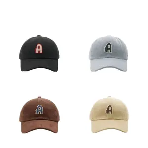 Topi ayah korduroi uniseks, dengan Logo tambalan kustom, topi bisbol desain Anda untuk memancing luar ruangan, perjalanan kasual