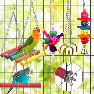 Venta al por mayor: Paquete de 9 columpios de madera para loros, juguetes masticables para pájaros, columpios para loros y canarios, escalera de madera de cuatro/cinco/siete/diez peldaños para aves. - Product Image 5