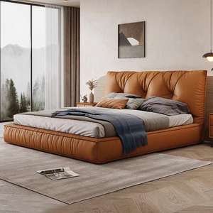 Lit Wabi moderne du milieu du siècle de luxe personnalisé de haute qualité en cuir rembourré souple pour villa, hôtel, chambre à coucher, meubles de designer - Product Image 3