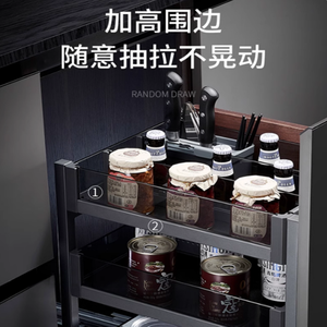 Étagère à épices coulissante en verre pour armoire de cuisine, tiroir de rangement à double couche avec fermeture douce - Product Image 2