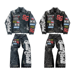 Set Giacca e <span class=keywords><strong>Jeans</strong></span> Vintage da <span class=keywords><strong>Uomo</strong></span>, Design con Ricami e Patchwork, Outfit Streetwear Retrò, Personalizzabile, Direttamente dalla Fabbrica - Product Image 5