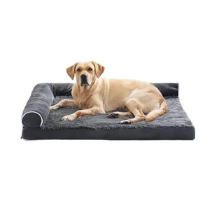 suppliers custom xl xxl dark grey plush orthopedic memory foam pet sofa bed orthopaedic bolster couch dog bed with 2 pillows