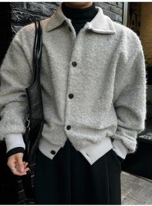 Custom Faux Fur & Mohair Collared Jacket Men Oversized Button up <b>Fluffy</b> Fuzzy Knit Winter Streetwear Cropped Coat - Product Image 3