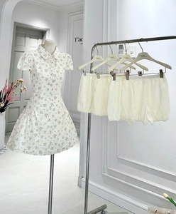 Women 100% Cotton <b>Mini</b> Chiffon Floral Sweet Casual Dress Peter Pan Collar Short Sleeve Button Front Natural Waist <b>Pleated</b> <b>Skirt</b> - Product Image 5