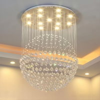 Lustre moderne de luxe à sphère unique en cristal K9, éclairage LED en acier inoxydable à 3 couleurs et intensité variable pour salon de villa