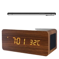 2021 Nieuwe Ontwerp 4.2 Blue Tooth Speaker Houten Led Wekker Met Draadloze Telefoon Oplader