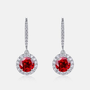 Pendientes de Plata de Ley S925 con Rubí Cultivado en Laboratorio, Color D, VVS1, Moissanita, Diseño Halo, para Mujer - Product Image 3