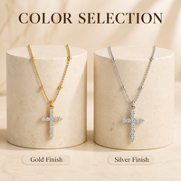 Collier en acier inoxydable plaqué or avec pendentif croix en zircon cubique et chaîne à billes de 3 mm, cadeau quotidien pour femme, vente en gros