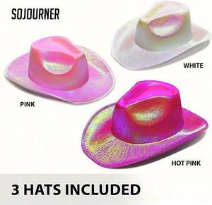 Sombrero de Vaquero Brillante con Neón - Divertido Sombrero de Vaquera Rosa con Luces Holográficas Metálicas para Fiestas Disco - Product Image 3