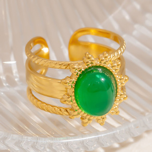 Fashion <b>Rings</b> Women's Natural Stone Inlay Bezel Setting Party Jewelry Gold Tone Multi Color <b>Adjustable</b> <b>Size</b> JZ21503A - Product Image 3