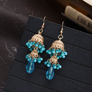 女式复古波西米亚金耳环雕刻铃铛串珠流苏长民族部落印第安饰品时尚悬挂 - Product Image 1