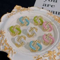 Grosir anting-anting kancing trendi kustom bunga Enamel mewah untuk wanita berlapis emas kuningan mutiara berlian gaya pesta