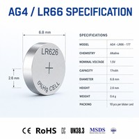 Pile bouton alcaline sans mercure AG4 1,5 V 17 mAh LR626 pour montres, télécommandes, jouets et petits appareils électroniques