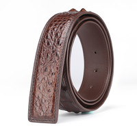 RC108 Ceintures de luxe en peau de crocodile de style occidental pour hommes, 3.8cm de large, sangle avec logo personnalisé, sans boucle, ceinture mode noire