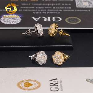 Pendientes Zuanfa Iced Out Cluster Flower Moissanite Oro Plata Hip Hop Joyería de Plata de Ley 925 Envío Rápido Stock Local - Product Image 4
